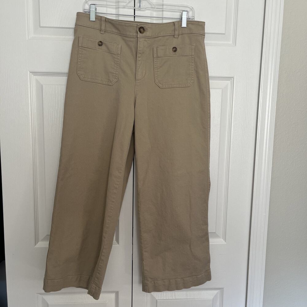 Loft Palmer Wide Leg Size 10 Tan Twill Crop Pants Patch Pockets Preppy